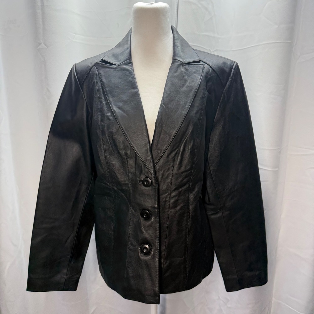 East 5th Genuine Leather Blazer Black Jacket Button Front Collared